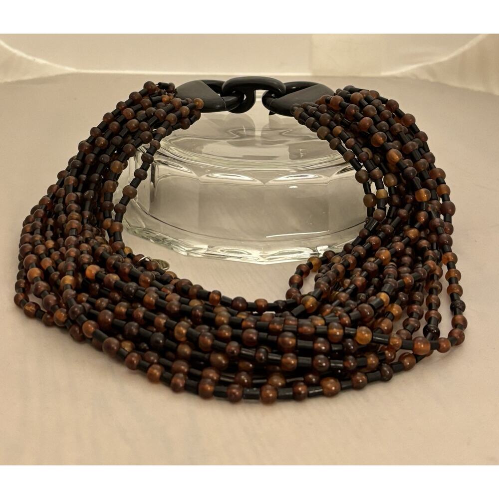 Vintage MONIES Gerda Lynggaard Horn Bead 18 Strand Necklace w/signature ID Tag